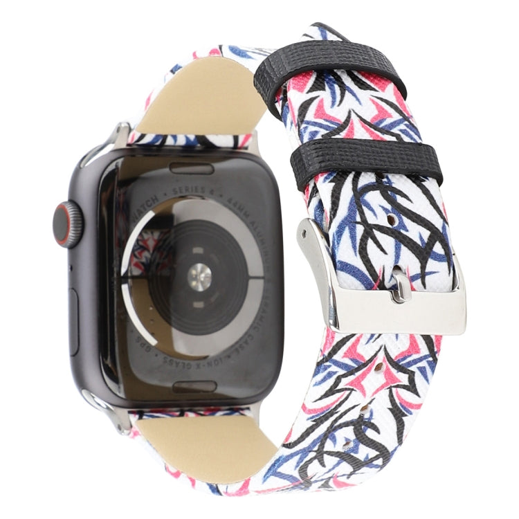 Thorns Printing Genuine Leather Watch Band for Apple Watch Series 10 42mm / 9&8&7 41mm / SE 3&SE 2&6&SE&5&4 40mm / 3&2&1 38mm, 40mm