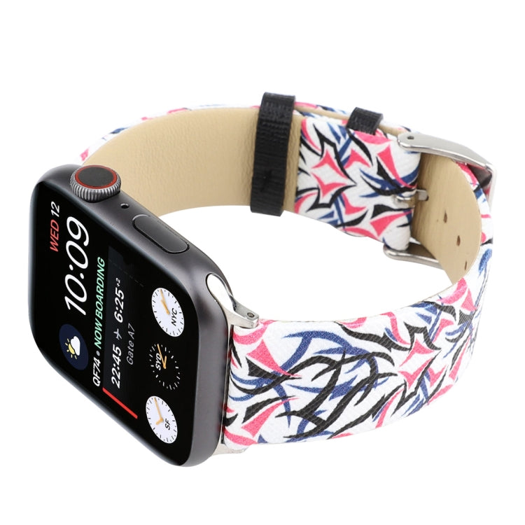 Thorns Printing Genuine Leather Watch Band for Apple Watch Series 10 42mm / 9&8&7 41mm / SE 3&SE 2&6&SE&5&4 40mm / 3&2&1 38mm, 40mm
