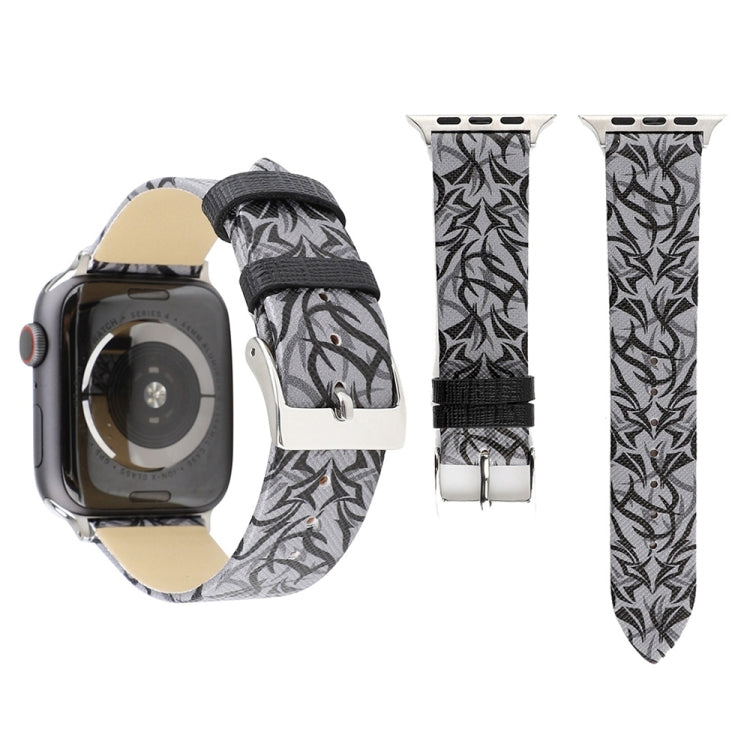 Thorns Printing Genuine Leather Watch Band for Apple Watch Ultra 49mm&Watch Ultra 2 49mm / Series 10 46mm / 9&8&7 45mm / SE 3&SE 2&6&SE&5&4 44mm / 3&2&1 42mm, 44mm