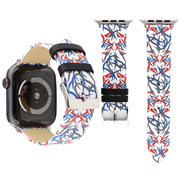 Thorns Printing Genuine Leather Watch Band for Apple Watch Ultra 49mm&Watch Ultra 2 49mm / Series 10 46mm / 9&8&7 45mm / SE 3&SE 2&6&SE&5&4 44mm / 3&2&1 42mm, 44mm