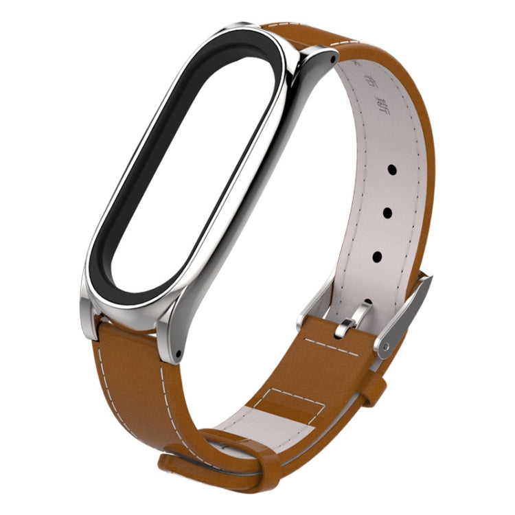 Mijobs Screwless Magnetic Case Top-grain Leather Watch Band for Xiaomi Mi Band 5 & 6, Host not Included