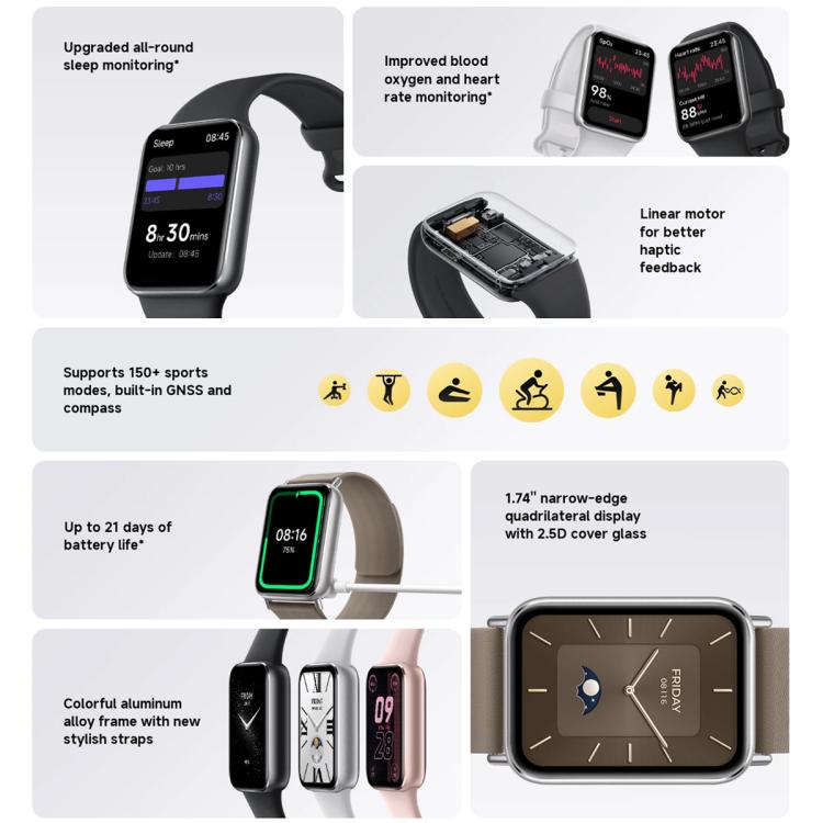 Original Xiaomi Smart Band 9 Pro Global 1.74 inch AMOLED Screen 5ATM Waterproof Smart Watch, Support Blood Oxygen / Heart Rate Monitor, Smart Band 9 Pro Global Silver