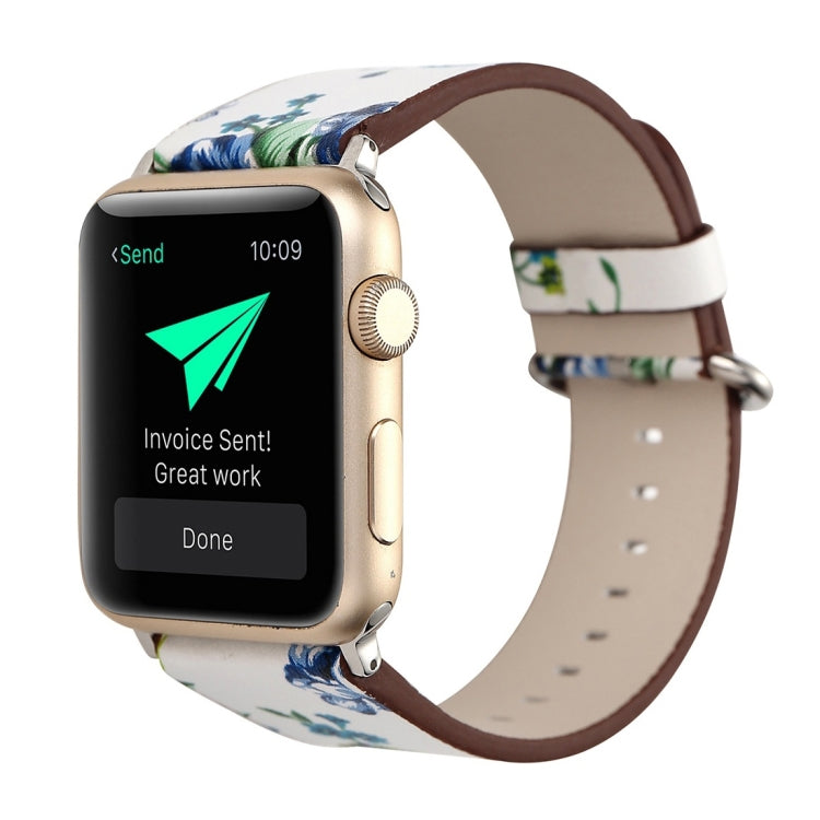 For Apple Watch Ultra 49mm&Watch Ultra 2 49mm / Series 10 46mm / 9&8&7 45mm / SE 3&SE 2&6&SE&5&4 44mm / 3&2&1 42mm Fashion Pastoralism Style Little Floral Pattern Women Watch Leather Watch Band, For 42mm F, For 42mm A, For 42mm B, For 42mm C, For 42mm ...