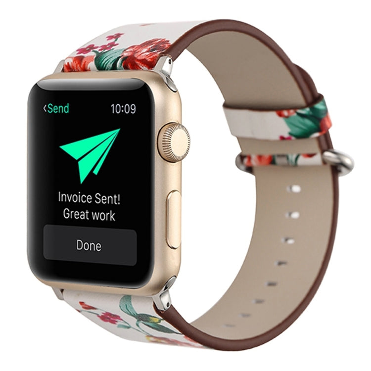 For Apple Watch Ultra 49mm&Watch Ultra 2 49mm / Series 10 46mm / 9&8&7 45mm / SE 3&SE 2&6&SE&5&4 44mm / 3&2&1 42mm Fashion Pastoralism Style Little Floral Pattern Women Watch Leather Watch Band, For 42mm F, For 42mm A, For 42mm B, For 42mm C, For 42mm ...