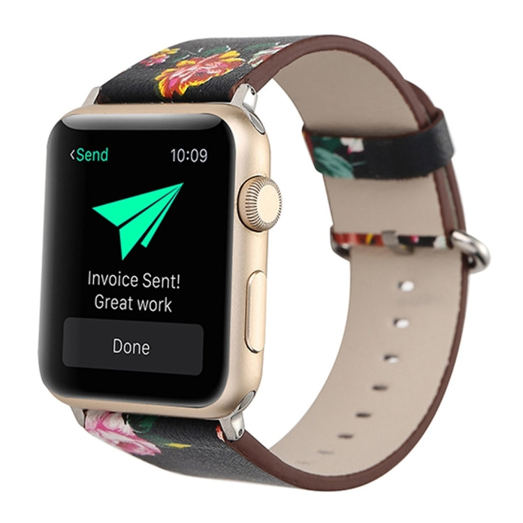 For Apple Watch Ultra 49mm&Watch Ultra 2 49mm / Series 10 46mm / 9&8&7 45mm / SE 3&SE 2&6&SE&5&4 44mm / 3&2&1 42mm Fashion Pastoralism Style Little Floral Pattern Women Watch Leather Watch Band, For 42mm F, For 42mm A, For 42mm B, For 42mm C, For 42mm ...