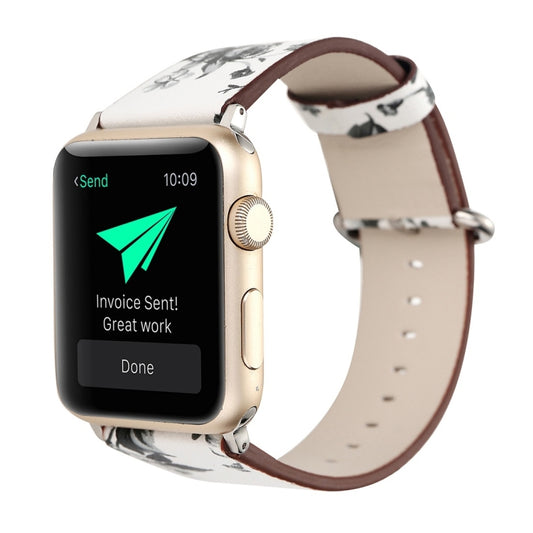 For Apple Watch Ultra 49mm&Watch Ultra 2 49mm / Series 10 46mm / 9&8&7 45mm / SE 3&SE 2&6&SE&5&4 44mm / 3&2&1 42mm Fashion Pastoralism Style Little Floral Pattern Women Watch Leather Watch Band, For 42mm F, For 42mm A, For 42mm B, For 42mm C, For 42mm ...