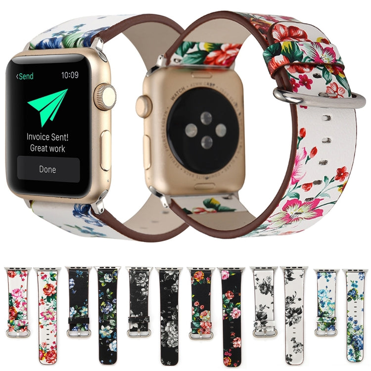 For Apple Watch Ultra 49mm&Watch Ultra 2 49mm / Series 10 46mm / 9&8&7 45mm / SE 3&SE 2&6&SE&5&4 44mm / 3&2&1 42mm Fashion Pastoralism Style Little Floral Pattern Women Watch Leather Watch Band, For 42mm F, For 42mm A, For 42mm B, For 42mm C, For 42mm ...