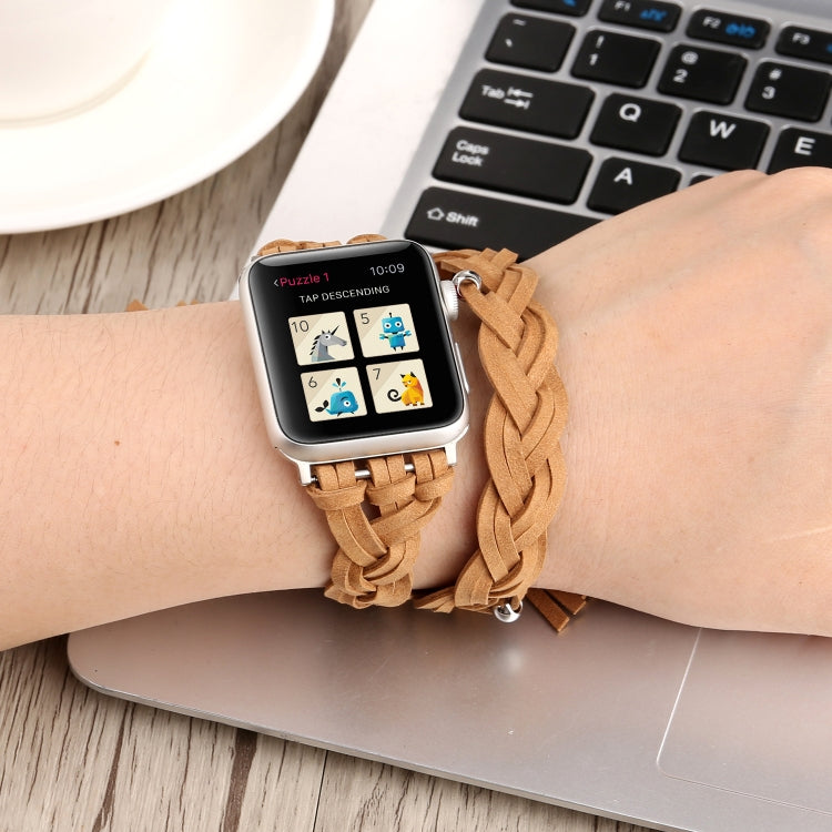 Hand-woven Leather Watchband For Apple Watch Series 6 & SE & 5 & 4 40mm / 3 & 2 & 1 38mm, For Apple Watch Series 7 41mm / 6 & SE & 5 & 4 40mm / 3 & 2 & 1 38mm, For Apple Watch Series 8&7 41mm / SE 2&6&SE&5&4 40mm / 3&2&1 38mm