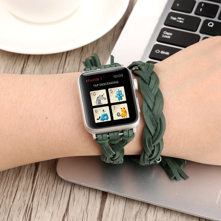 Hand-woven Leather Watchband For Apple Watch Series 6 & SE & 5 & 4 40mm / 3 & 2 & 1 38mm, For Apple Watch Series 7 41mm / 6 & SE & 5 & 4 40mm / 3 & 2 & 1 38mm, For Apple Watch Series 8&7 41mm / SE 2&6&SE&5&4 40mm / 3&2&1 38mm