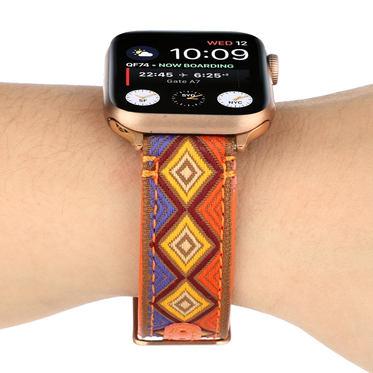 Ethnic Leather Watchband For Apple Watch Series 6 & SE & 5 & 4 44mm / 3 & 2 & 1 42mm, For Apple Watch Series 7 45mm / 6 & SE & 5 & 4 44mm / 3 & 2 & 1 42mm