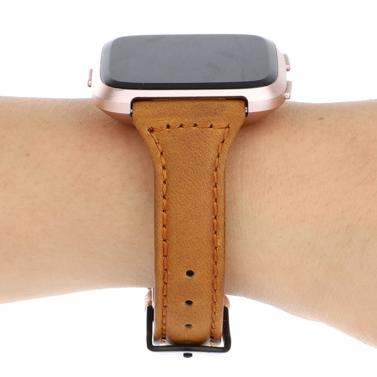 For Fitbit Versa razy Horse Texture Genuine Leather Strap