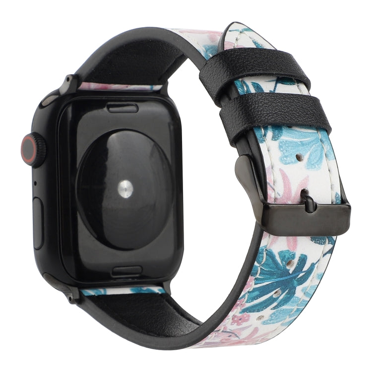 Printed Leather Watch Strap, For Apple Watch Series 7 45mm / 6 & SE & 5 & 4 44mm / 3 & 2 & 1 42mm, For Apple Watch Series 8&7 41mm / SE 2&6&SE&5&4 40mm / 3&2&1 38mm, For Apple Watch PSeries 7 41mm / 6 & SE & 5 & 4 40mm / 3 & 2 & 1 38mm                 ...