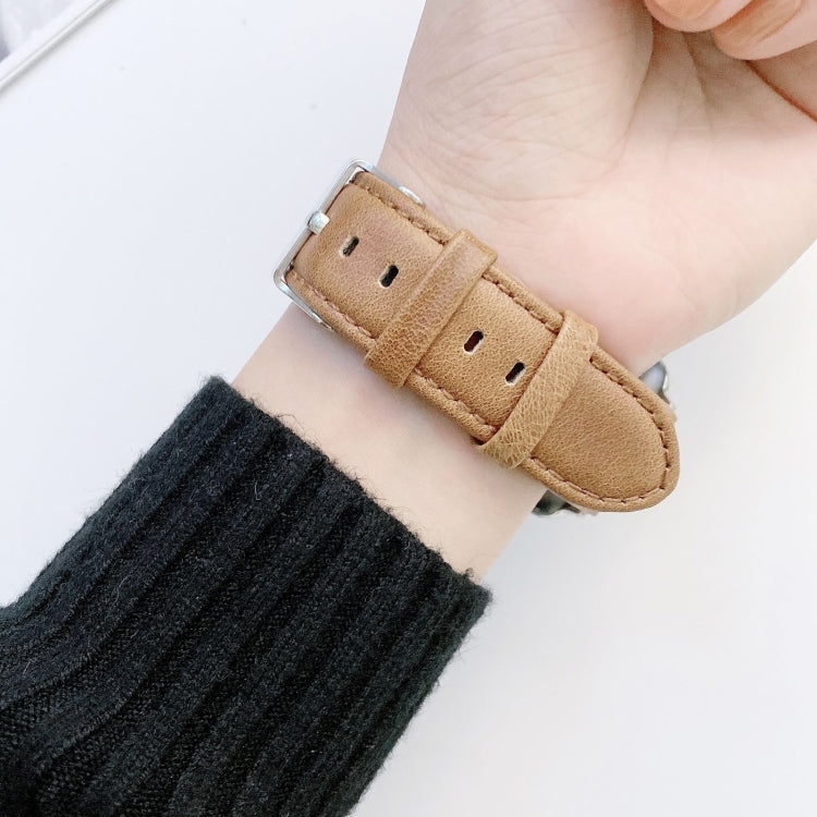 Crazy Horse Texture + Flat Texture Leather Replacement Watchbands For Apple Watch Series 6 & SE & 5 & 4 40mm / 3 & 2 & 1 38mm, For Apple Watch Series 7 41mm / 6 & SE & 5 & 4 40mm / 3 & 2 & 1 38mm                                                         ...
