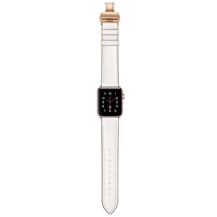 Genuine Leather + Butterfly Rose Gold Buckle Replacement Watchbands For Apple Watch Series 6 & SE & 5 & 4 40mm / 3 & 2 & 1 38mm, Rose Gold Buckle For Apple Watch Series 7 41mm / 6 & SE & 5 & 4 40mm / 3 & 2 & 1 38mm                                      ...