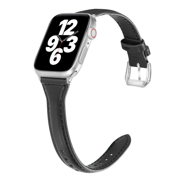 Universal T-shaped Thin Leather Watch Strap, For Apple Watch Series 7 45mm / 6 & SE & 5 & 4 44mm / 3 & 2 & 1 42mm, For Apple Watch Series 7 41mm / 6 & SE & 5 & 4 40mm / 3 & 2 & 1 38mm                                                                     ...