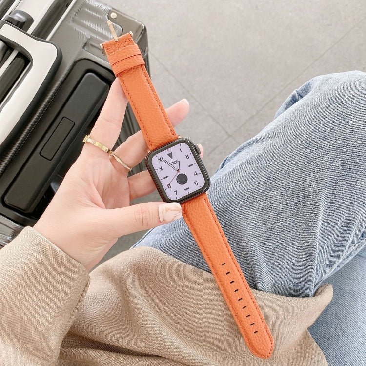 Sewing Thread Lychee Texture Leather Replacement Watchbands, For Apple Watch Ultra 49mm / Series 8&7 45mm / SE 2&6&SE&5&4 44mm / 3&2&1 42mm, For Series 7 41mm / 6 & SE & 5 & 4 40mm / 3 & 2 & 1 38mm