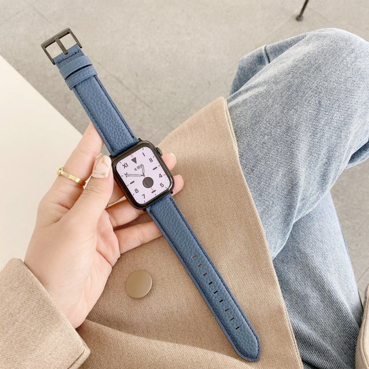 Sewing Thread Lychee Texture Leather Replacement Watchbands, For Apple Watch Ultra 49mm / Series 8&7 45mm / SE 2&6&SE&5&4 44mm / 3&2&1 42mm, For Series 7 41mm / 6 & SE & 5 & 4 40mm / 3 & 2 & 1 38mm