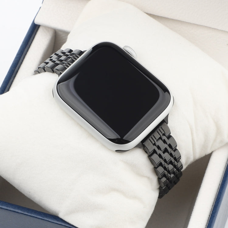 Small Waist Seven Beads Stainless Steel Strap Watchband For Apple Watch Series 6 & SE &, For Apple Watch Series 7 45mm / 6 & SE & 5 & 4 44mm / 3 & 2 & 1 42mm, For Apple Watch Series 8&7 41mm / SE 2&6&SE&5&4 40mm / 3&2&1 38mm