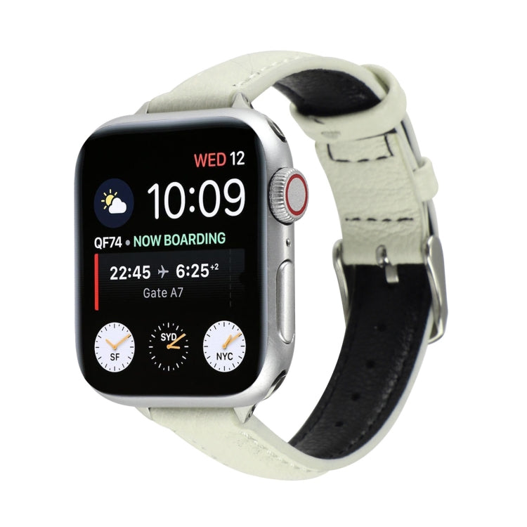 14mm Slim Genuine Leather Strap Watchband For Apple Watch Series, 7 45mm / 6 & SE & 5 & 4 44mm / 3 & 2 & 1 42mm, 7 41mm / 6 & SE & 5 & 4 40mm / 3 & 2 & 1 38mm