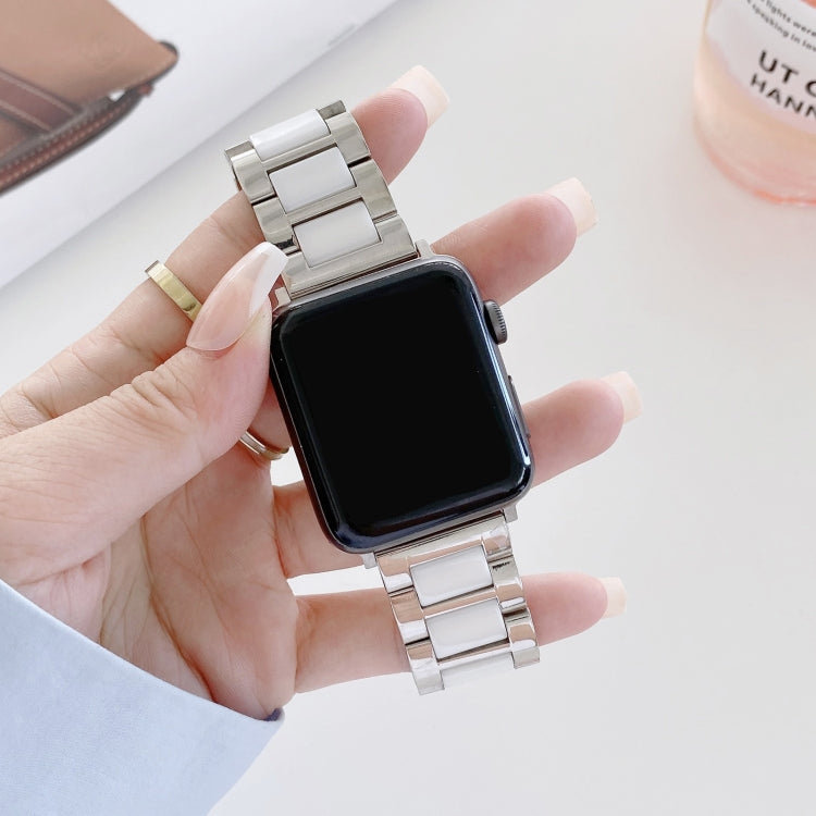 22mm Width Three Beads Ceramics Steel Replacement Strap Watchband For Apple Watch Series, 7 41mm / 6 & SE & 5 & 4 40mm / 3 & 2 & 1 38mm, 7 45mm / 6 & SE & 5 & 4 44mm / 3 & 2 & 1 42mm