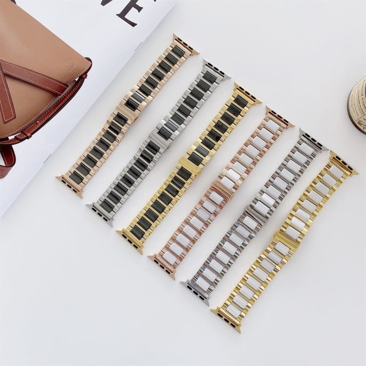 22mm Width Three Beads Ceramics Steel Replacement Strap Watchband For Apple Watch Series, 7 41mm / 6 & SE & 5 & 4 40mm / 3 & 2 & 1 38mm, 7 45mm / 6 & SE & 5 & 4 44mm / 3 & 2 & 1 42mm