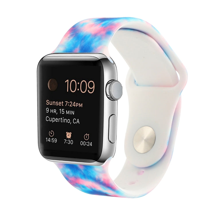 Silicone Painted Pattern Replacement Watchband For Apple Watch Series, 7 41mm / 6 & SE & 5 & 4 40mm / 3 & 2 & 1 38mm, 7 45mm / 6 & SE & 5 & 4 44mm / 3 & 2 & 1 42mm