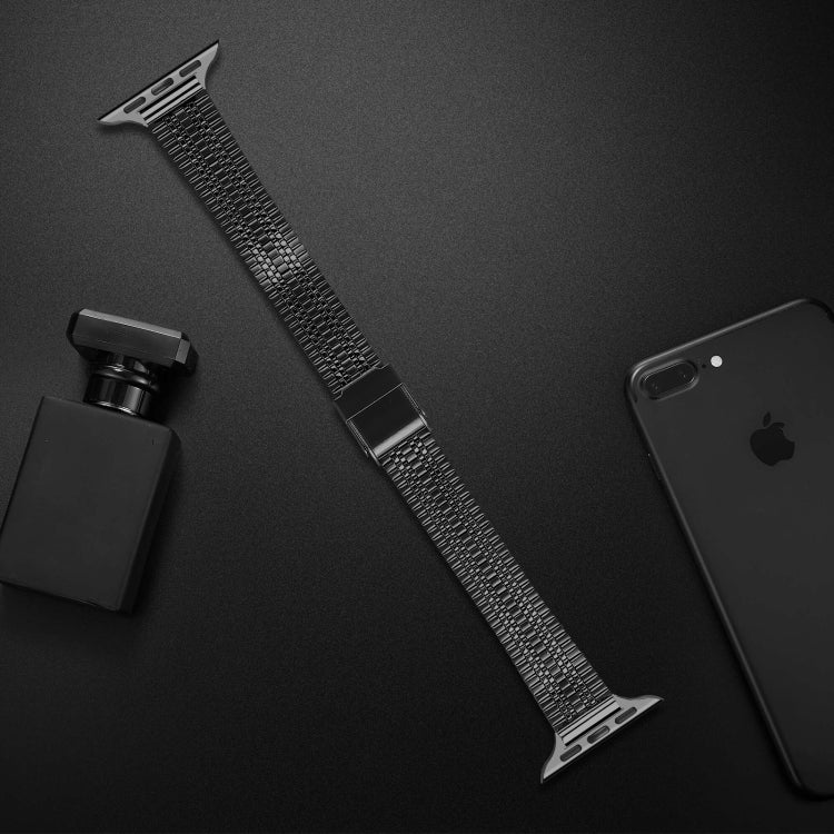 14mm Seven-beads Double Safety Buckle Slim Steel Replacement Strap Watchband For Apple Watch Series, 7 41mm / 6 & SE & 5 & 4 40mm / 3 & 2 & 1 38mm, 7 45mm / 6 & SE & 5 & 4 44mm / 3 & 2 & 1 42mm