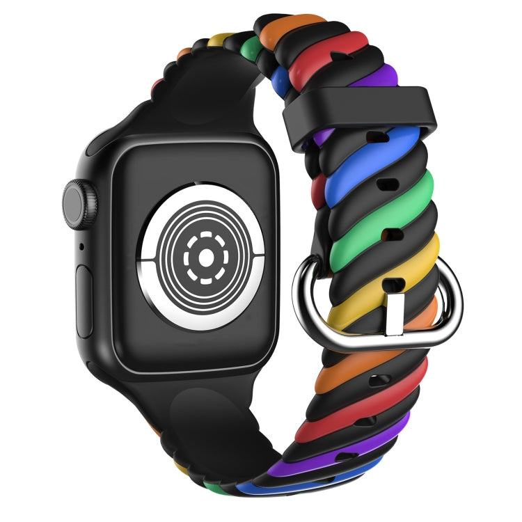 Two-color Twist Silicone Replacement Strap Watchband For Apple Watch Series, 7 41mm / 6 & SE & 5 & 4 40mm / 3 & 2 & 1 38mm, 7 45mm / 6 & SE & 5 & 4 44mm / 3 & 2 & 1 42mm