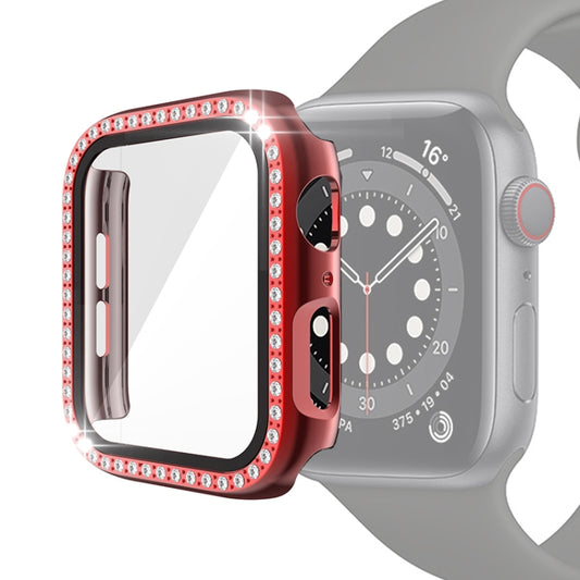 Electroplating PC Single Row Diamond Protective Case with Tempered Glass Film for Apple Watch