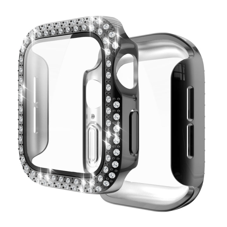 Electroplating PC Double Rows Diamond Protective Case with Tempered Glass Film For Apple Watch Series, For Apple Watch Series 6 / 5 / 4 / Watch SE 40mm, For Apple Watch Series 6 / 5 / 4 / Watch SE 44mm