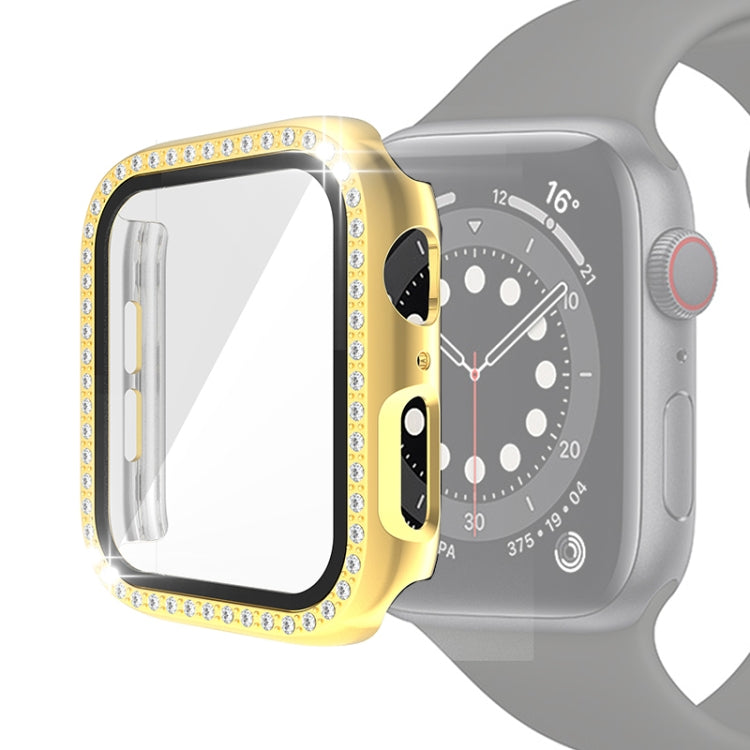 Electroplating PC Single Row Diamond Protective Case with Tempered Glass Film For Apple Watch Series, 3 & 2 & 1 38mm, 3 & 2 & 1 42mm
