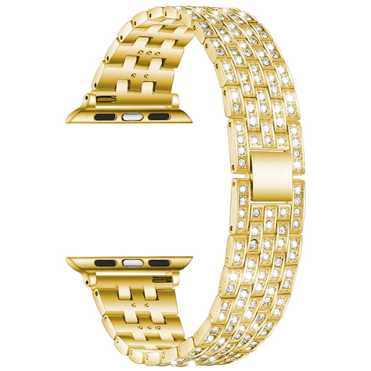 Five-beads Diamond Steel Replacement Strap Watchband For Apple Watch Series, 7 41mm / 6 & SE & 5 & 4 40mm / 3 & 2 & 1 38mm, 7 45mm / 6 & SE & 5 & 4 44mm / 3 & 2 & 1 42mm