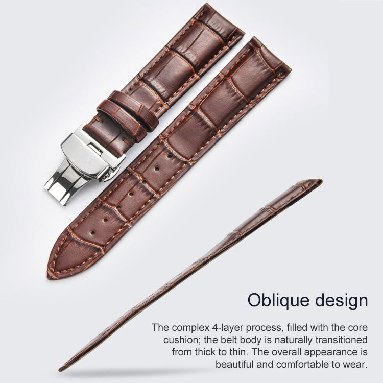 Classic Cowhide Leather Gold Butterfly Buckle Replacement Strap Watchband, 14mm, 16mm, 18mm, 20mm, 22mm