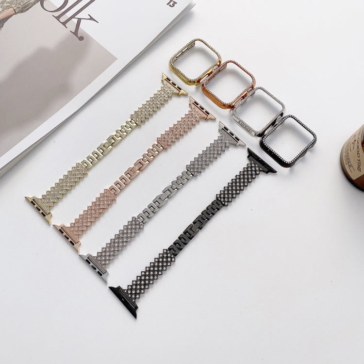 Rhombus Full Diamond Metal Replacement Wrist Strap Watchband + Case For Apple Watch Series, For Apple Watch Series 6 / 5 / 4 / Watch SE 40mm, For Apple Watch Series 6 / 5 / 4 / Watch SE 44mm, 3 & 2 & 1 42mm, 3 & 2 & 1 38mm