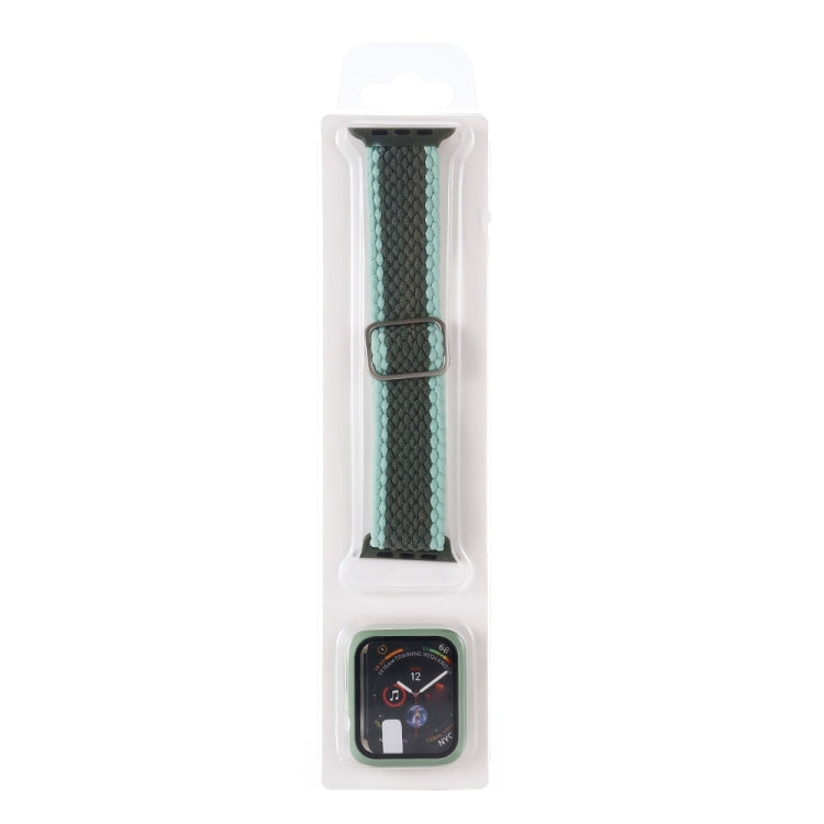 Adjustable Striped Woven Nylon Watchband + Watch Case Set For Apple Watch Series, 7 41mm/6&SE&5&4 40mm/3&2&1 38mm, 7 45mm/6&SE&5&4 44mm/3&2&1 42mm