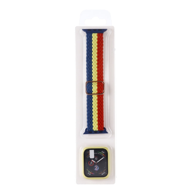 Adjustable Striped Woven Nylon Watchband + Watch Case Set For Apple Watch Series, 7 41mm/6&SE&5&4 40mm/3&2&1 38mm, 7 45mm/6&SE&5&4 44mm/3&2&1 42mm