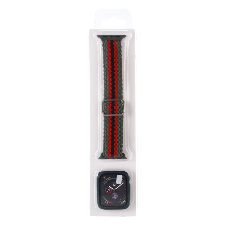 Adjustable Striped Woven Nylon Watchband + Watch Case Set For Apple Watch Series, 7 41mm/6&SE&5&4 40mm/3&2&1 38mm, 7 45mm/6&SE&5&4 44mm/3&2&1 42mm