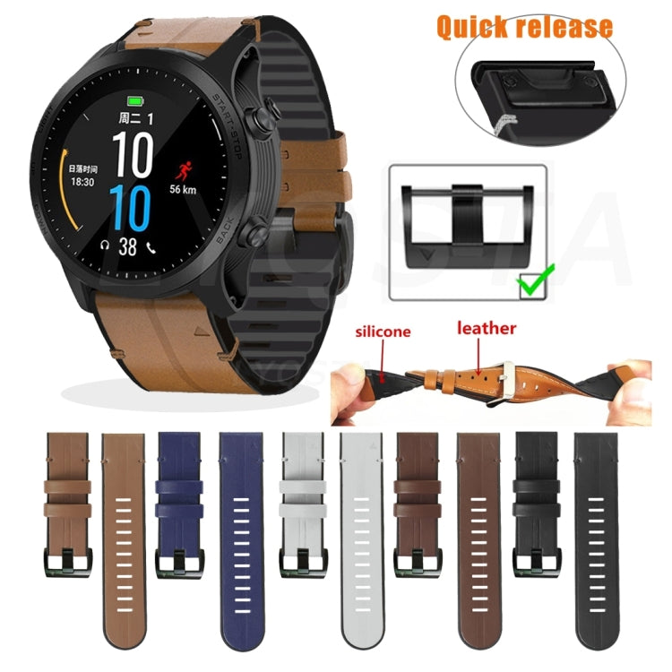 Silicone + Leather Quick Release Watchband, For Garmin Fenix 7, For Garmin Fenix 7X
