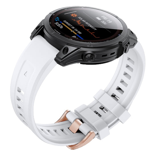 Silicone Rose Gold Buckle Watchband, For Garmin Fenix 7S