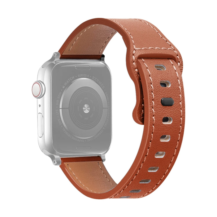 Butterfly Buckle Cowhide Leather Watchband For Apple Watch Series, 7 41mm / 6&SE&5&4 40mm / 3&2&1 38mm, 7 45mm / 6&SE&5&4 44mm / 3&2&1 42mm
