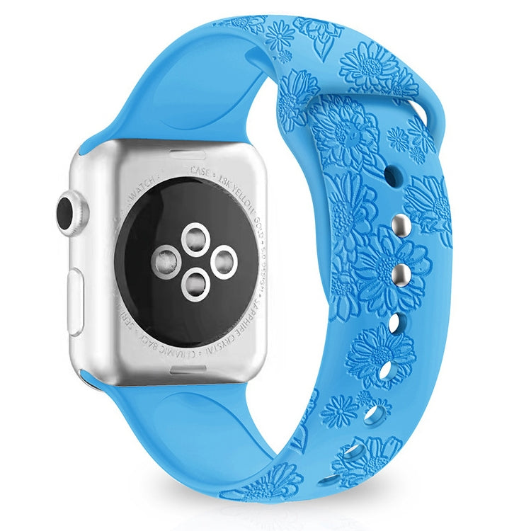Sunflower Embossing Silicone Watchband For Apple Watch Series, 7 41mm / 6&SE&5&4 40mm / 3&2&1 38mm, 7 45mm / 6&SE&5&4 44mm / 3&2&1 42mm