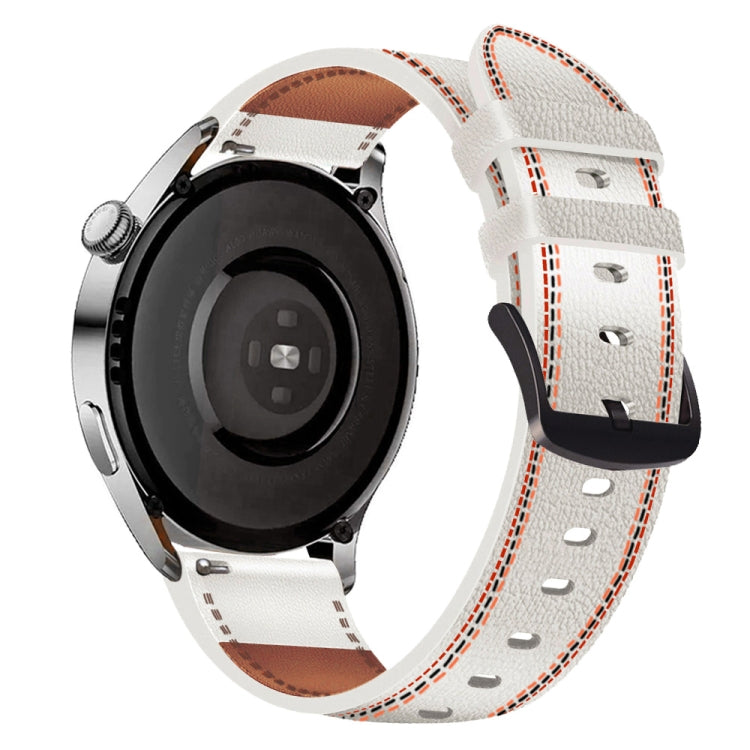 Sewing Thread Genuine Leather Watch Band, For Samsung Galaxy Watch 3 45mm, For Huawei Watch GT 3 46mm