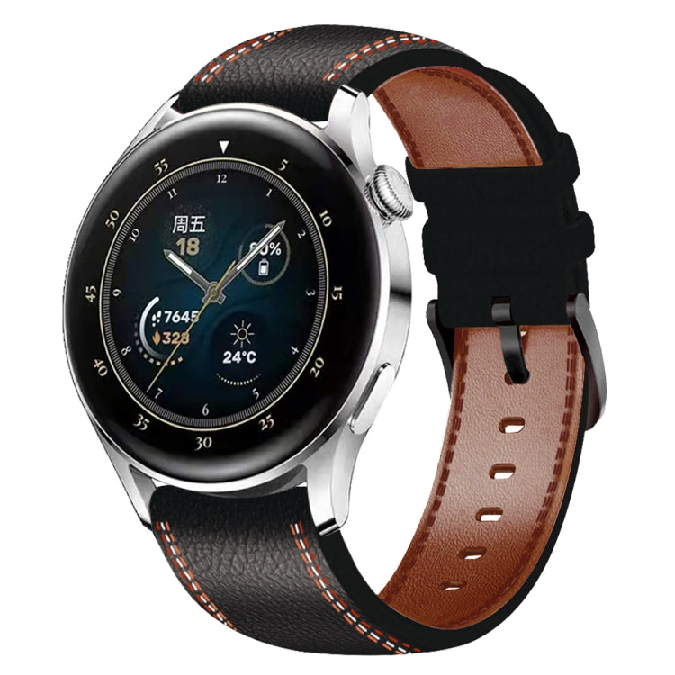 Tricolor Stitching Genuine Leather Watch Band, For Huawei Watch GT 3