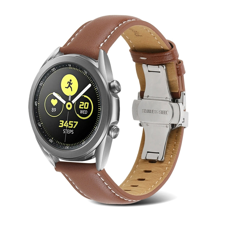 Butterfly Buckle Stitching Genuine Leather Watch Band, For Samsung Galaxy Watch4 20mm, For Huawei Watch GT 3 Pro 22mm
