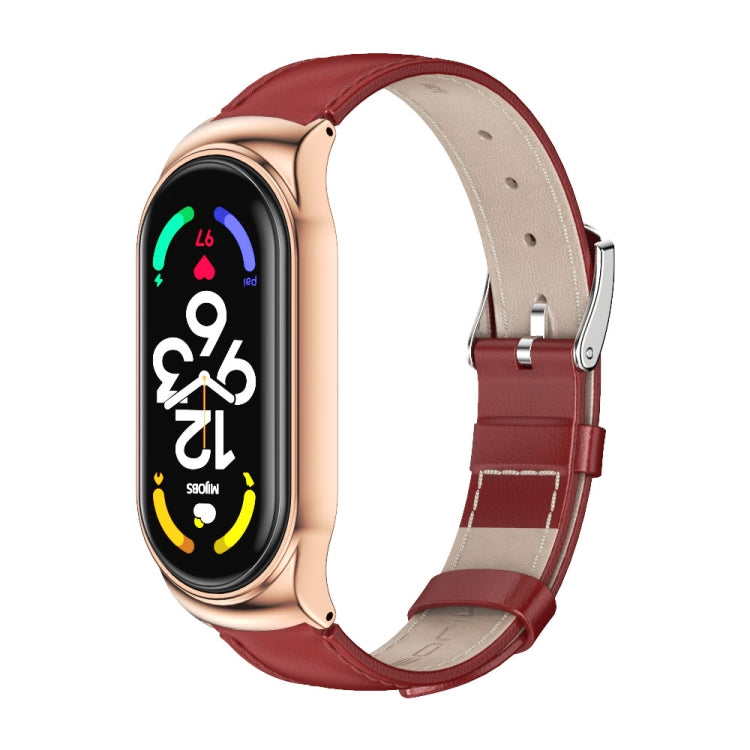 MIJOBS CS Metal Case Genuine Leather Top Layer Cowhide Watch Band, For Xiaomi Mi Band 7 / 7 NFC