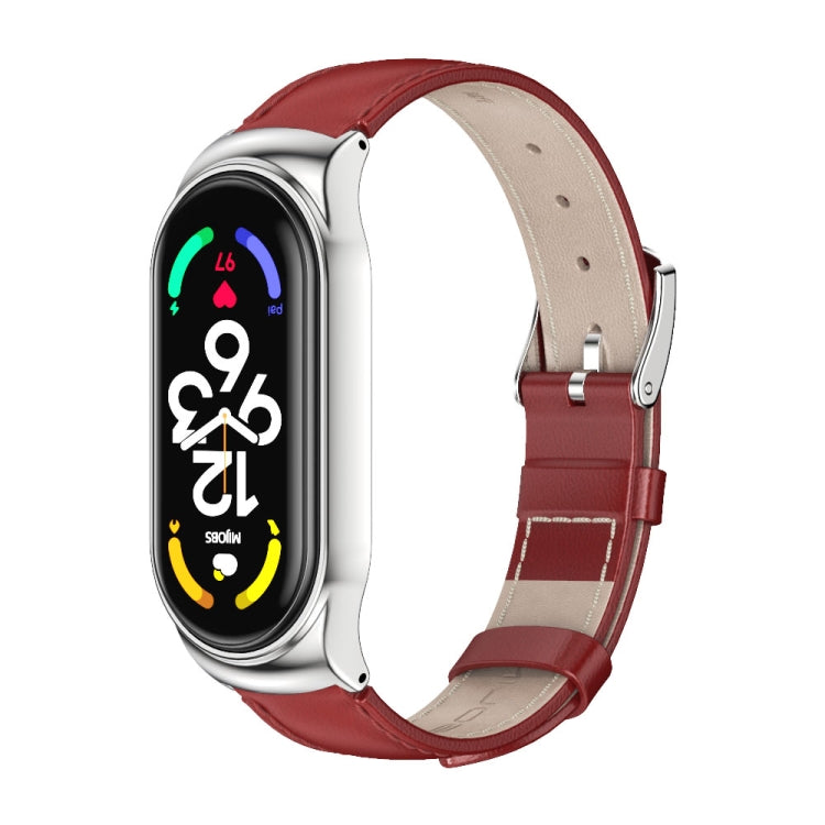 MIJOBS CS Metal Case Genuine Leather Top Layer Cowhide Watch Band, For Xiaomi Mi Band 7 / 7 NFC