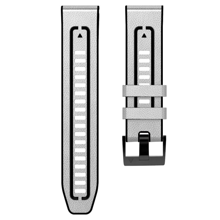 For Garmin Fenix 7X Silicone + Leather Quick Release Watch Band