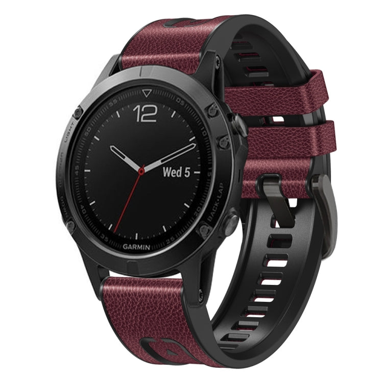 For Garmin Fenix 7X Silicone + Leather Quick Release Watch Band