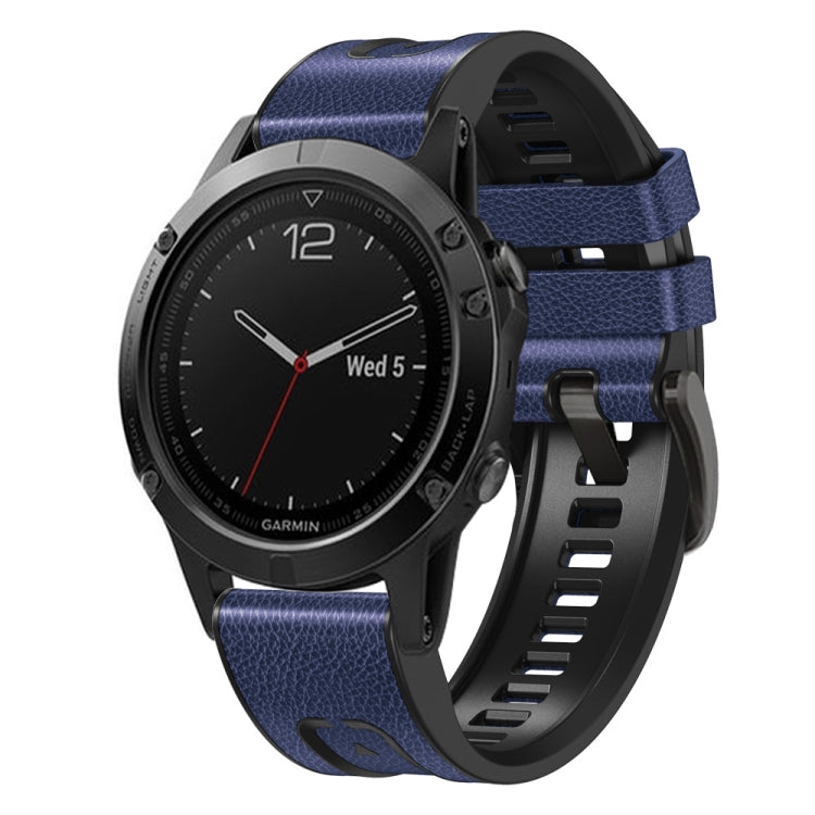 For Garmin Fenix 7X Silicone + Leather Quick Release Watch Band