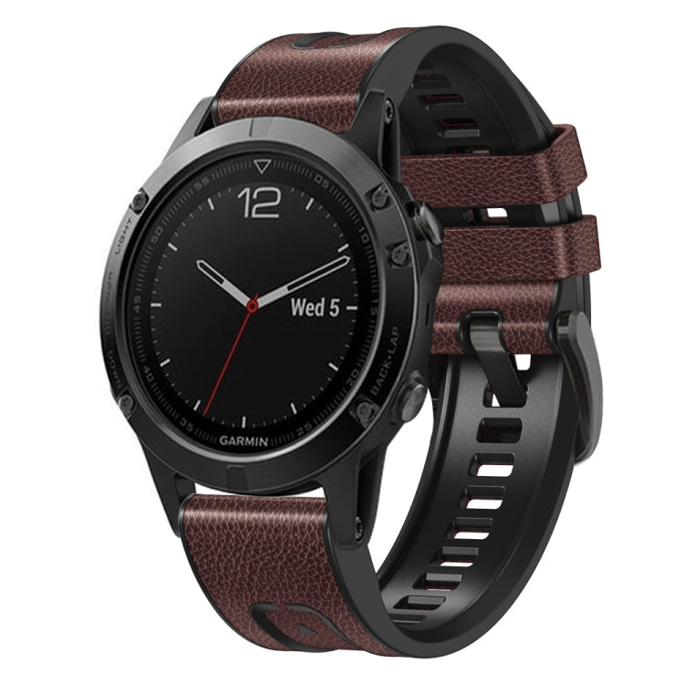 For Garmin Fenix 7X Silicone + Leather Quick Release Watch Band